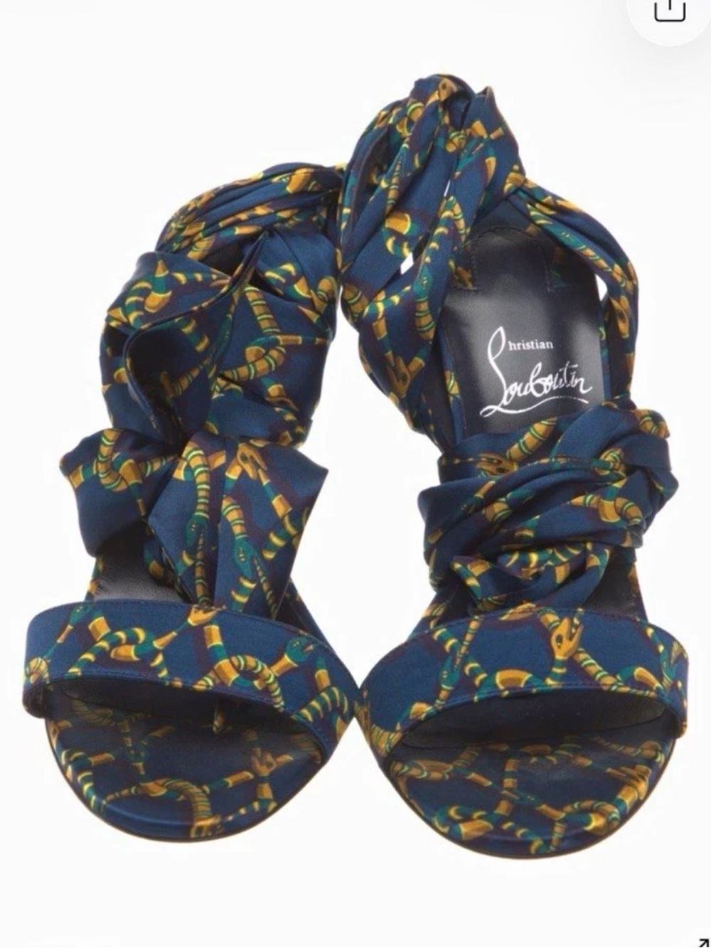 Christian Louboutin Navy Multicolor Knot Wrap Heels